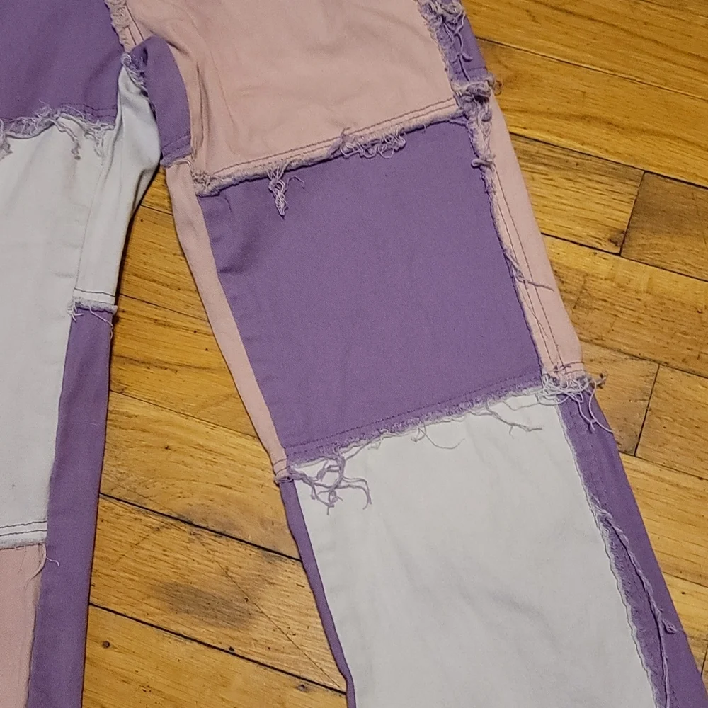 Frayed Pink Purple pacthwork jeans sz xs - Picture 5 of 11